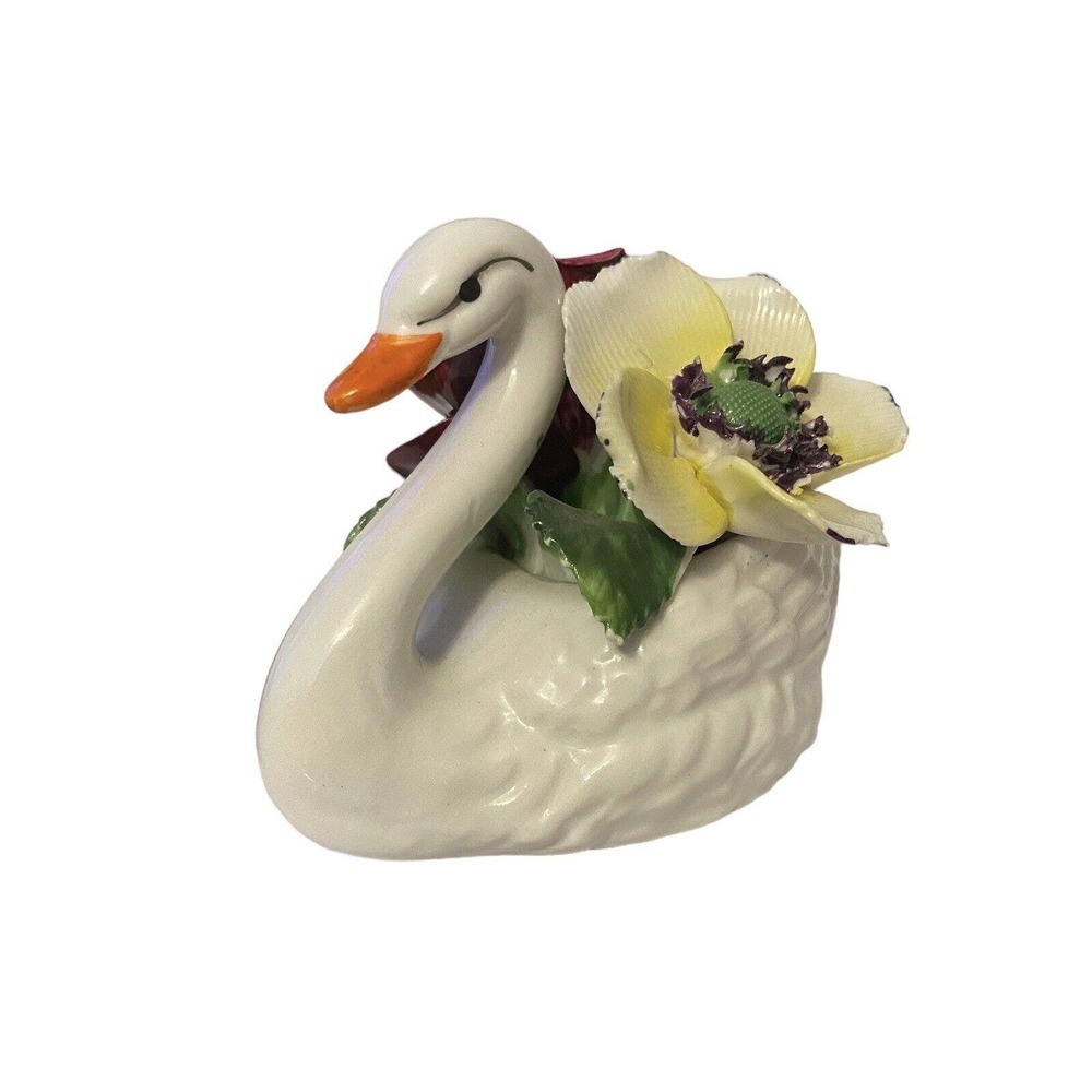 Vintage Radnor Bone China Swan with Flowers - Staffordshire England - Hand Made
